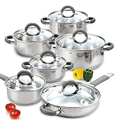 Cook N Home Stainless Cookware Sets Basic Pots and Pans, 12-Piece, Stainless Steel Grey Silicone ...
