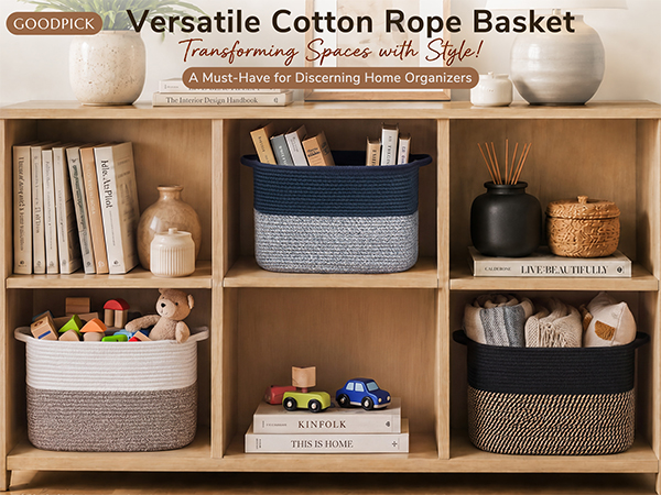Goodpick Square Woven Rope Basket with Handles