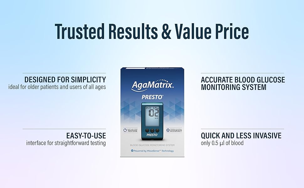 Value-Priced Blood Glucose Meter, AgaMatrix Presto: Accurate, Easy, Less Invasive, Trusted Results