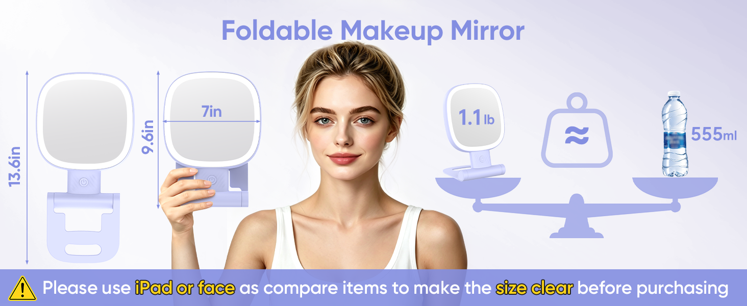 Foldable makeup mirror with lights