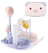 VOOWO Baby Bottle Brush &amp; Drying Rack, Portable Travel Kit - Silicone Bottle &amp; Nipple Brush Set, ...