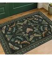 Hazo Haus 2x3 Entry Way Rugs Indoor - Dark Green Putdoor Rug for Kitchen, Bathroom, Insect Boho D...