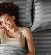 BEDELITE Satin Sheets Queen Size, Luxury Jacquard Striped Dark Grey Bedsheets with Elastic Corner...