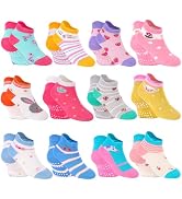 GRPSKCOS Toddler Socks 12 Pairs Non Slip Girls Sock Kids Ankle Socks with Grippers for 1-7 Years ...