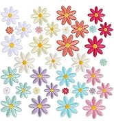 36Pcs Daisy Floral Embroidery Patches - 4 Sizes &amp; 9 Colors Multicolor Iron On/Sew On Applique for...