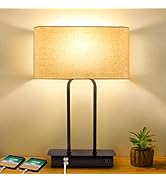 3-Way Dimmable Touch Control Table Lamp with 2 USB Ports and AC Power Outlet Modern Bedside Night...