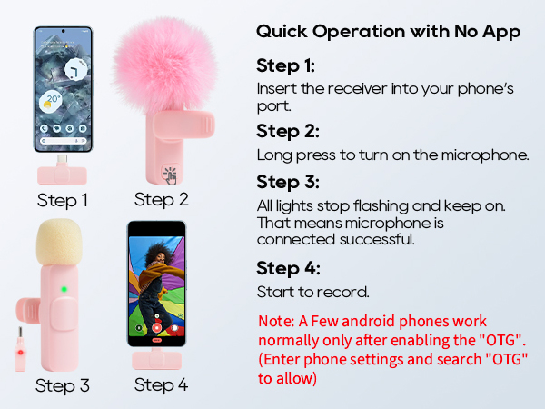 Quick Operation with No App only 4 step usb c microphone with indicator lamp