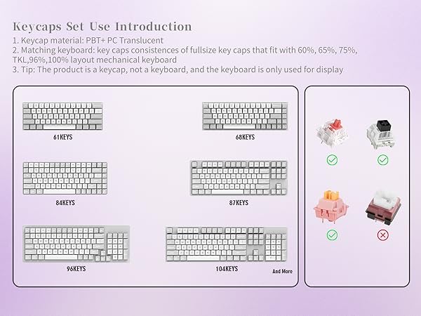 Mechanica Keyboard Keycaps Pink, Jelly PBT Keycaps, Translucent Jade Keyboard Key caps