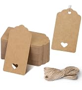Gift Tags,100 PCS Kraft Paper Gift Tags with Free 100ft(30m) Natural Jute Twine for Christmas Hol...