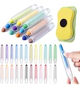 24PCS Dustless Chalk for Kids, Dustless Chalk with Holder, Colored Sidewalk Chalk-Washable Chalk ...
