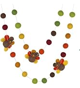 Matthew + Mae Felt Thanksgiving Turkey Garland- 1” Ball- Orange/Brown/Green | Handmade 100% Wool ...