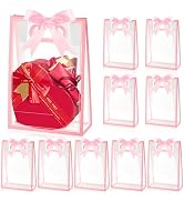 Ohuimrt 12 Pack Clear Plastic Gift Bags with Handles, Reusable Party Favor Bags with Ribbon for M...