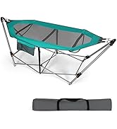 GYMAX Hammock with Stand Included, Camping Hammock with Carrying Bag &amp; Storage Pocket, Portable H...