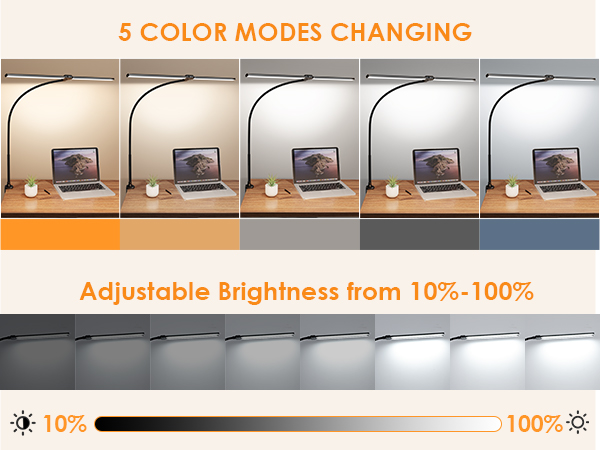 reading light clamp light lamp desk computer light 5 color temperature