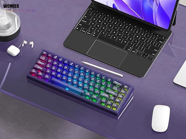 Womier Keyboard Keycaps Jelly, Purple Cute Keycaps, Transparent Clear Custom Key Cap