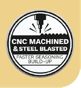 Information about quality cast-iron cookware. Text reads: CNC machined.