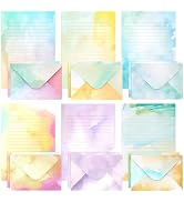 Watercolor Stationary Paper and Envelopes Set, 24 PCS Colorful Writing Stationery Paper with 12 P...