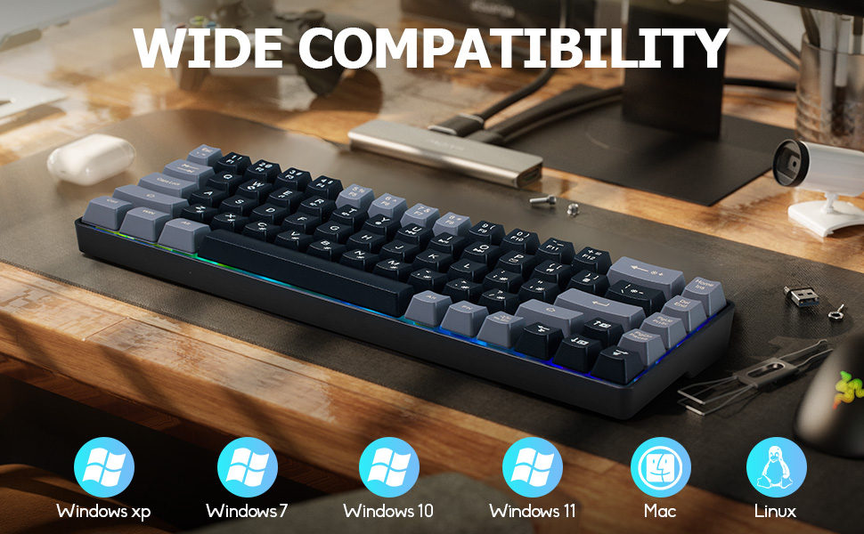 Wired Portable 60% Mechanical Feeling Gaming Keyboard,