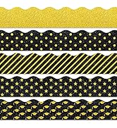 Whaline 69Ft Graduation Bulletin Board Borders Glitter Black Gold Graduation Cap Star Stripe Scal...