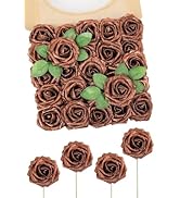 N&T NIETING Artificial Flowers Brown Glitter Flowers Foam 25pcs Roses Real Looking Fake Roses wit...