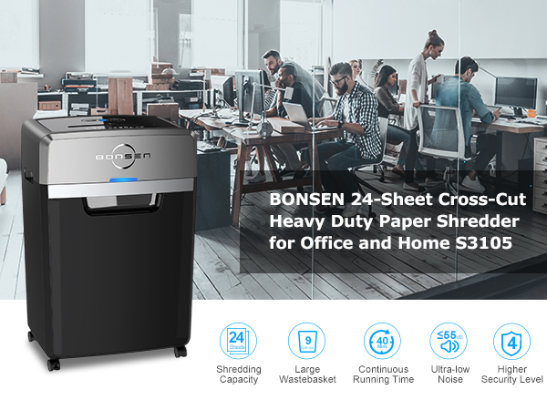 BONSEN 24-Sheet Cross-Cut Heavy Duty Paper Shredder