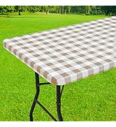 Smiry Rectangle Picnic Table Cloth, Elastic Waterproof Fitted Vinyl Tablecloth for 6 FT Tables, F...