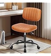 DUMOS Small Armless Home Desk Executive Chair with Low Back for Small Space, Height Adjustable PU...