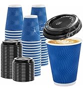 Clawsoff 100 Pack Coffee Cups with Lids 12oz, Disposable Insulated Ripple Wall To Go Paper Coffee...