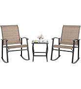 Shintenchi 3 Piece Rocking Bistro Set, Outdoor Furniture with Rocker Chairs and Glass Coffee Tabl...