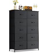 10-Drawer Dresser for Bedroom, Anti-Tip Tall Storage Organizer Chest of Drawers with Wooden Top a...