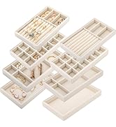 Elsjoy 8 Pack Velvet Jewelry Trays, Stackable Jewelry Organizer Trays for Drawers, Beige Jewelry ...