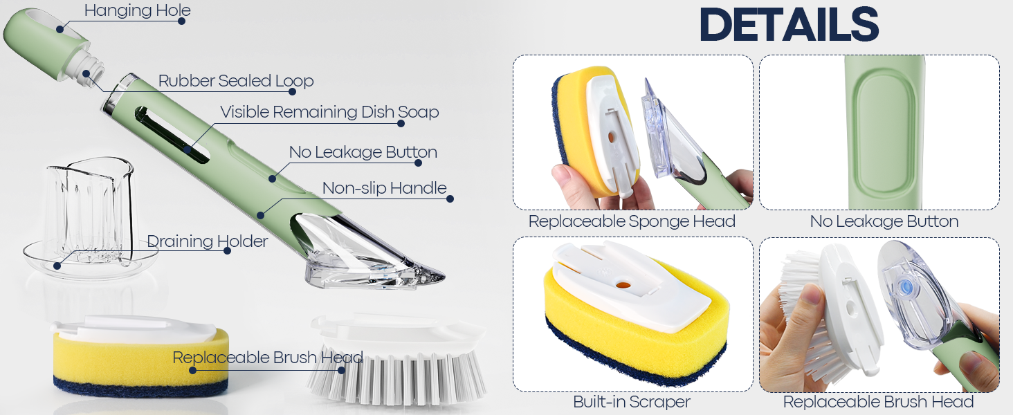 dish scrub brush with soap dispenser