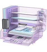 DALTACK Mesh Desk Organizer, 5-Tier Paper Letter Tray with File Holder &amp; Pen Holder &amp; Sliding Dra...