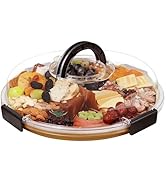 Renmxj Round Charcuterie Board with Clear Lid, Travel Picnic Portable Cheese Board Charcuterie Bo...