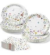 OuMuaMua Large Wildflower Plates and Napkins Party Supplies for 100 Guests,10" x 12" Heavy-Duty F...