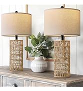 OYEARS 22.5" Boho Table Lamps Set of 2 for Living Room, Bedside Lamp for Nightstands, Rattan Lamp...