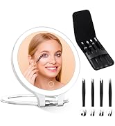 Famihomii Lighted Makeup Mirror with Magnification, Travel 10X Magnifying Mirror Portable Vanity ...