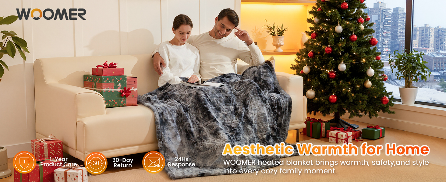 WOOMER Heated Blanket Throw 50&amp;#34; x 60&amp;#34;