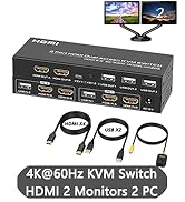 DGODRT Dual Monitor HDMI KVM Switch 4K@60Hz, 2 Port HDMI USB Extended Display Switcher for 2 Comp...
