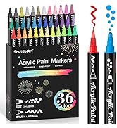 Shuttle Art 36 Colors Dual Tip Acrylic Paint Markers, Brush Tip and Dot Tip Acrylic Paint Pens fo...