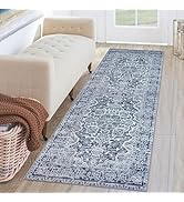 KUTA Vintage Washable Runner Rug, 2x6 Blue Runners for Hallways Non-Slip Kitchen Rugs Ultra Soft ...