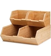 Bambition Bamboo Pantry Storage Bins for Veggies and Fruits, Set of 3 Pieces Stackable Potato and...