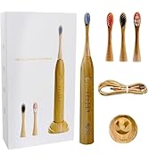 MgcSto Electric Bamboo Toothbrush Sonic Toothbrush - 4 Replaceable Bamboo Brush Heads Eco-Friendl...