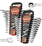 HORUSDY 26-Piece Ratcheting Wrench Set | Metric and SAE | Ratchet Combination Wrenches Set with O...