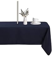 LUSHVIDA Rectangle Outdoor Tablecloth with Umbrella Hole and Zipper, 60x84 Inch Navy, Washable Wa...