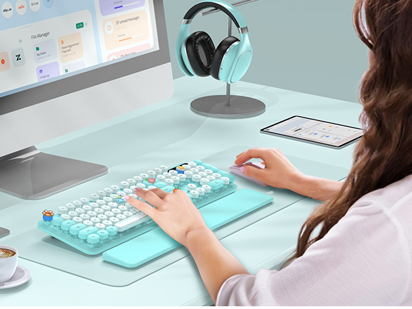 Wireless keyboard with wrist rest is suitable for use in office, home, coffee shop, etc