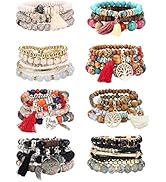 LOYALLOOK 8 Sets Bohemian Stackable Bead Bracelets for Women Stretch Multilayered Boho Stackable ...