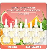 Air Freshener Plug In Refills for Home,12 Count – Musk, Lemongrass, Citrus Mint, Watermelon, Plug...