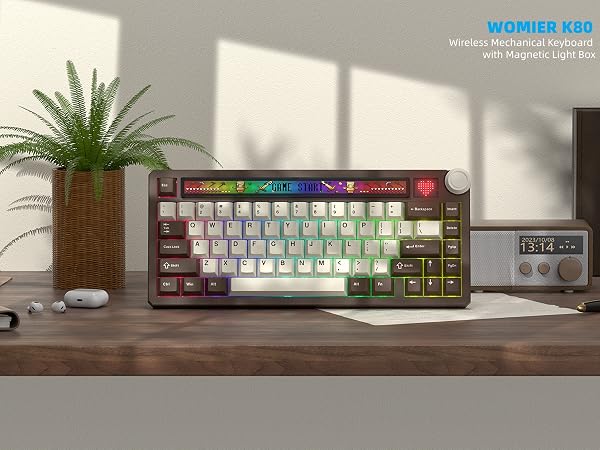 75% Mechanical Keyboard with Screen and Knob, Retro Creamy Wireless Bluetooth Gaming Keyboard