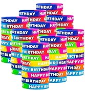 ARTLYMERS Happy Birthday Rubber Bracelets, Colored Silicone Stretch Wristbands for Birthday Party...